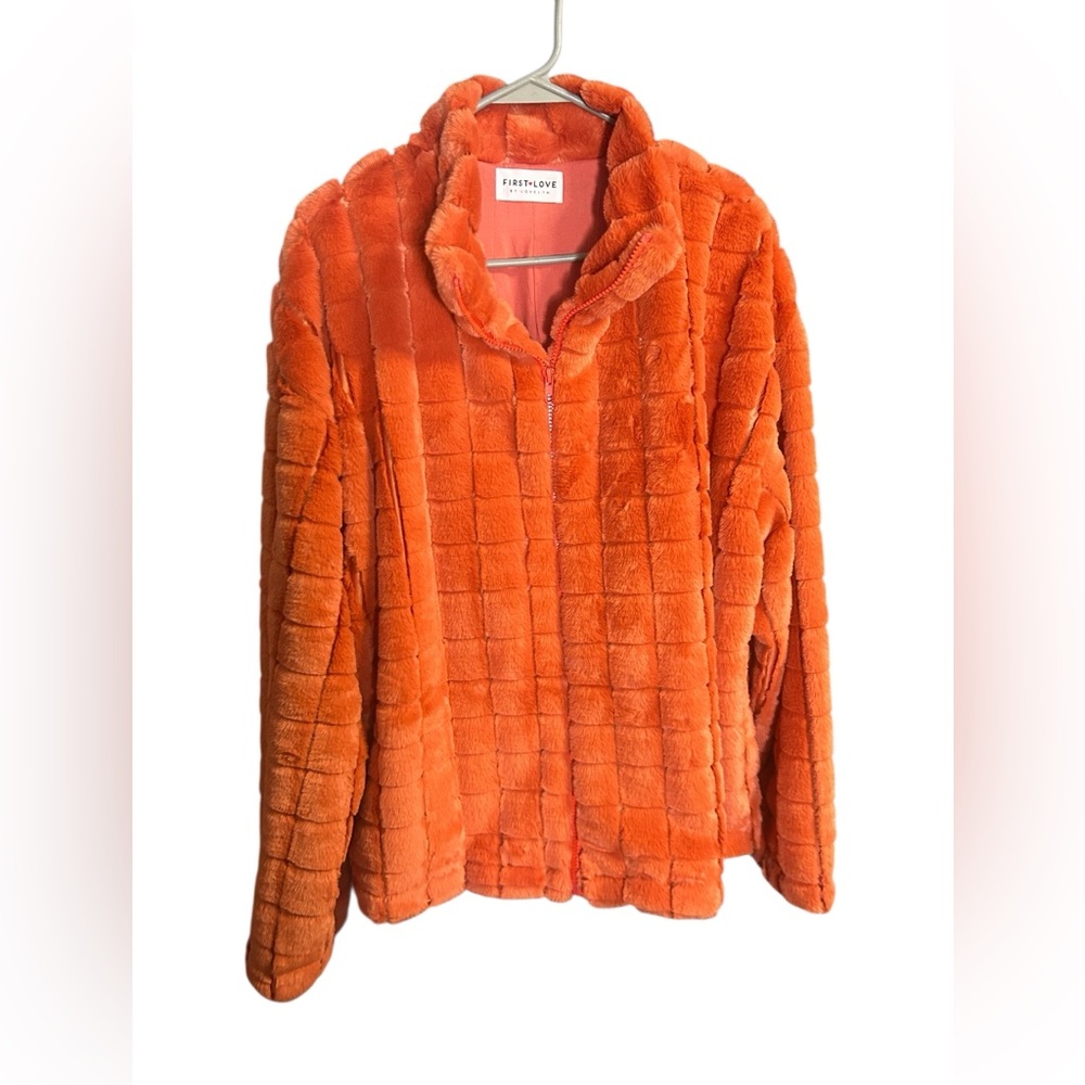 First Love by Lovelyn Orange faux fur coat